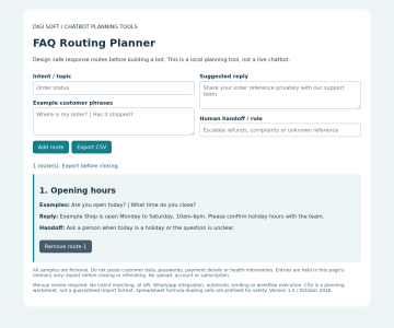 FAQ Routing Planner - Offline CSV Worksheet Tool | Digi Soft