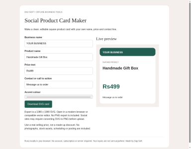 Social Product Card Maker - Offline SVG Tool | Digi Soft