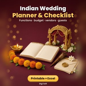 Indian Wedding Planner & Checklist – Printable PDF + Excel / Google Sheets: Budget, Vendor Tracker, Guest List & RSVP, Shaadi Countdown