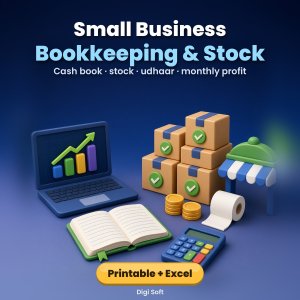Small Business Bookkeeping & Stock Register – Printable PDF + Excel / Google Sheets: Cash Book, Inventory Tracker, Udhaar Register, Monthly Profit (₹)