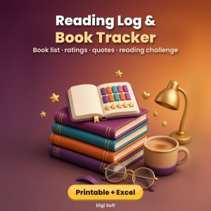 Reading Log & Book Tracker – Printable PDF + Excel / Google Sheets: Book Tracker Journal, Reading Challenge, Book Review Pages, Quotes