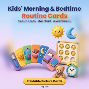 Kids' Morning & Bedtime Routine Cards + Reward Chart – Printable Kids Routine Chart with Pictures, Star Chart, Reward Menu