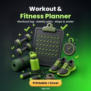 Workout & Fitness Planner – Printable PDF + Excel / Google Sheets: Home Workout Log, Weekly Workout Plan, Steps & Water Tracker, Undated