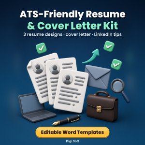 ATS-Friendly Resume Template + Cover Letter – Editable Word (DOCX): 3 Resume Designs for Freshers & Experienced, LinkedIn Tips, India