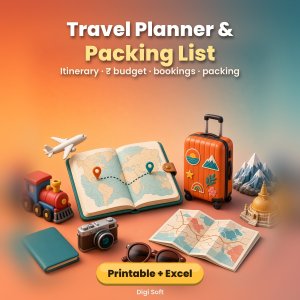 Travel Planner & Packing List for India Trips – Printable PDF + Excel / Google Sheets: Itinerary, Trip Budget Planner, Booking Log, Expense Split