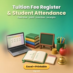 Tuition Fee Register & Student Attendance Register – Excel / Google Sheets + Printable PDF: Fee Tracker, Due & Overdue List, Fee Receipt Format