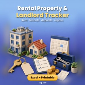 Rental Property & Landlord Tracker – Excel / Google Sheets + Printable PDF: Rent Tracker, Tenant Details, Rent Receipt Format, Security Deposit & Expenses