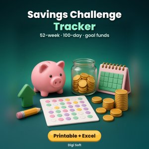 Savings Challenge Tracker in Rupees – Printable PDF + Excel / Google Sheets: 52 Week Savings Challenge, 100 Day Challenge, ₹1 Lakh Chart & Goals
