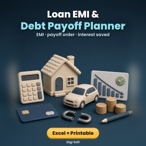 Loan EMI Calculator & Debt Payoff Planner – Excel / Google Sheets in Rupees + Printable PDF: Prepayment Calculator, Snowball & Avalanche Plan
