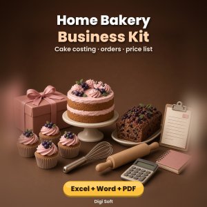 Home Bakery Business Kit – Cake Costing & Pricing Calculator Excel / Google Sheets + Cake Order Form & Price List (Word) + Printable PDF Planner