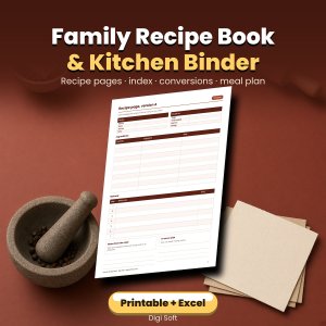 Recipe Book Printable – Family Cookbook Pages, Index & Conversions