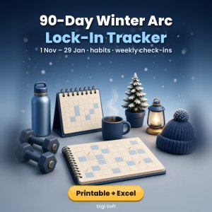 90-Day Winter Arc Lock-In Tracker 2026–27 – Printable PDF + Excel / Google Sheets Habit Tracker: 1 Nov to 29 Jan, Weekly Check-Ins & Streaks