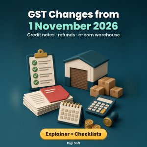 GST Changes from 1 November 2026 – Small Business Explainer + Checklists: Discount Credit Notes, Faster Refunds, E-Commerce Warehouse Registration (Rule 14B)