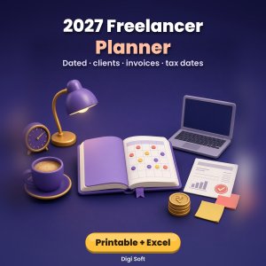2027 Freelancer Planner – Dated Printable PDF + Excel / Google Sheets: Clients, Projects, Invoices, Income Goal, Indian Holidays & Tax Dates